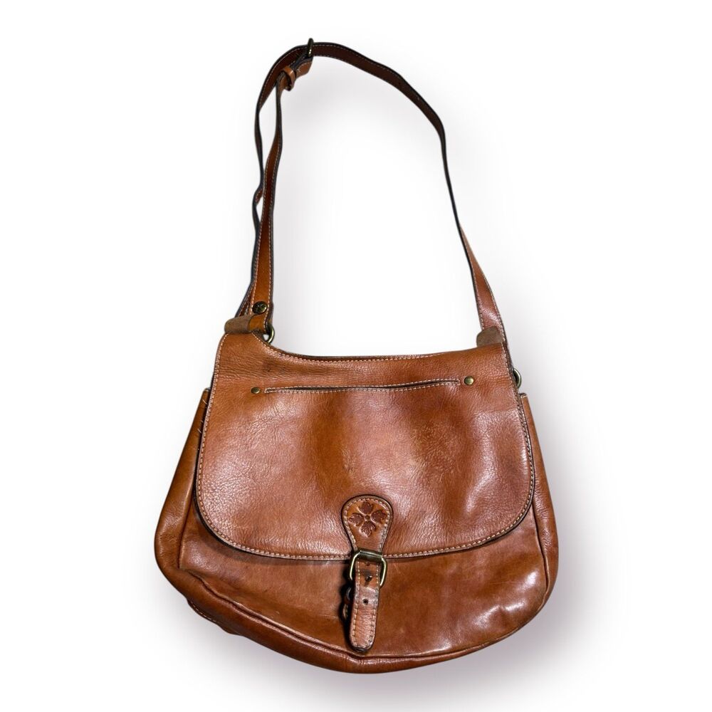 Patricia Nash London Saddle Bag Crossbody Smooth Leather Cognac brown Vintage‎